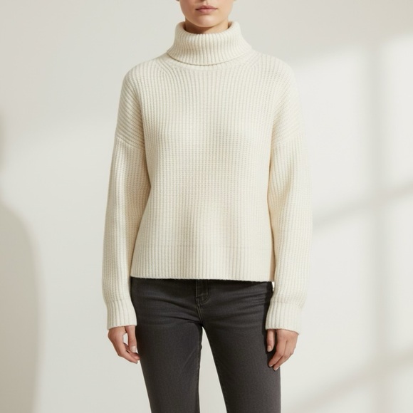 Anthropologie Sweaters - Anthropologie Textured Cream Turtleneck Knit Cotton Sweater Ribbed Warm Spring
